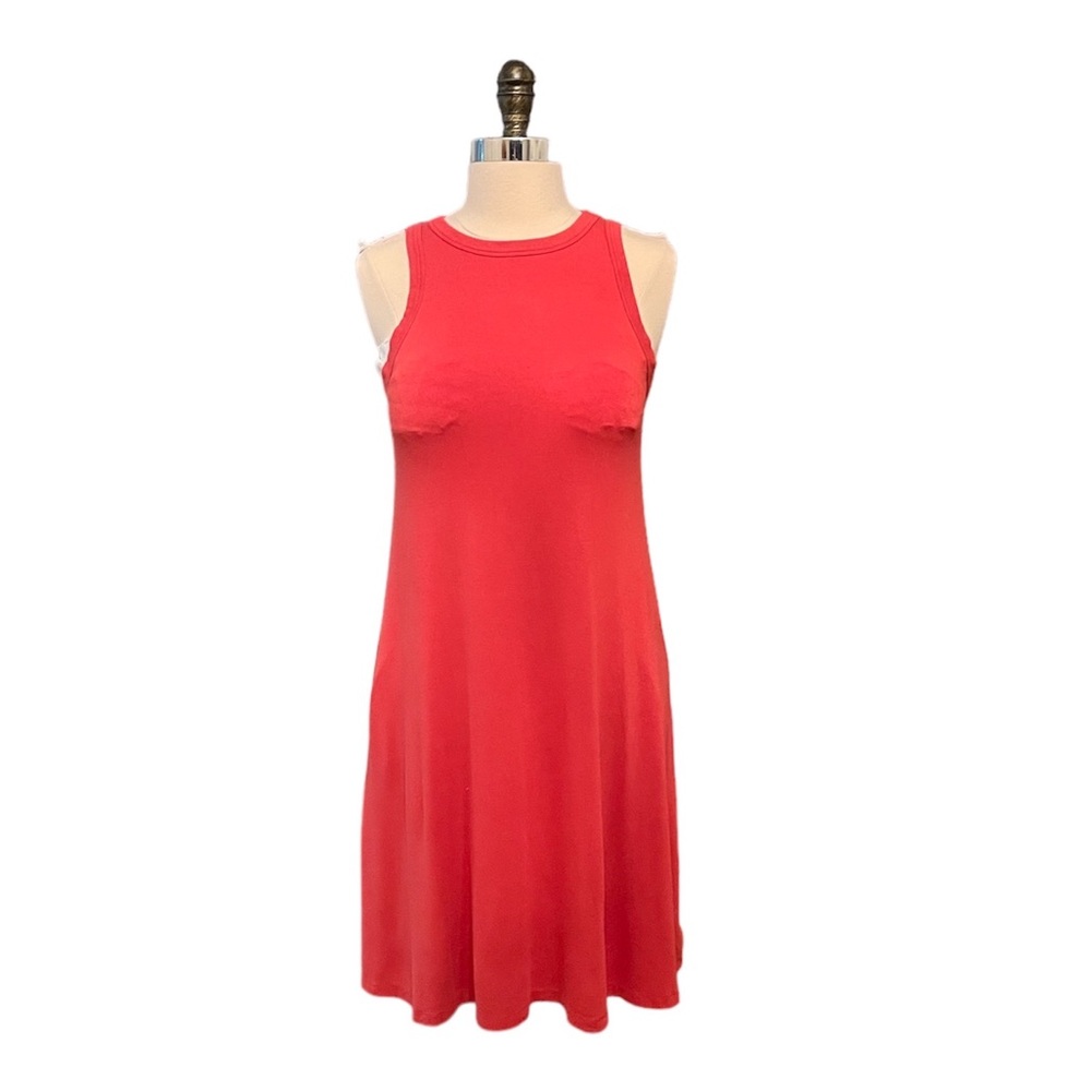 A New Day knit tank dress in coral scoop neck front falls to about knee length